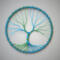 measuring at 5" around this is a mermaid blue and green wire wrapped tree of life branches are delicately balanced